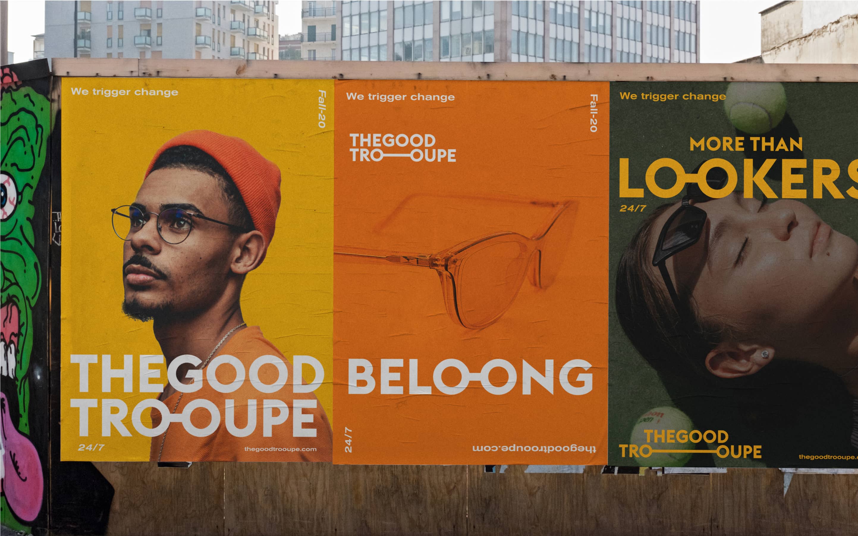 The Good Trooupe es una nueva marca de gafas que nace con un propósito irrenunciable. El reto a la hora de crear su identidad verbal y visual era mostrarlo, pero sin perder ni un ápice de relevancia en el sector de la moda.
